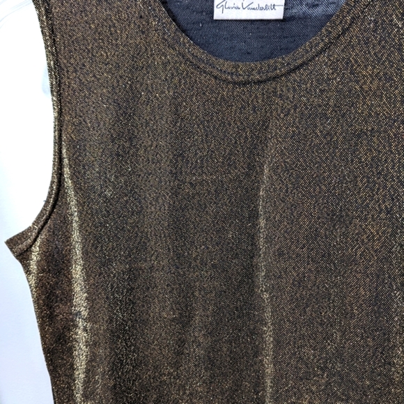 (2/$25) Gloria Vanderbilt shimmery gold sparkle scoop neck sleeveless blouse - Picture 2 of 8